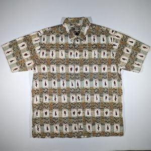 Vintage 90s Global Tracking Men's Size Large Short Sleeve Shirt Abstract Fish